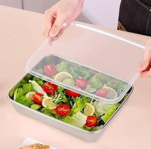Stainless Steel Storage Plate, Baking Tray, Non Stick Baking Pan Food Storage Box with Cover Pan.